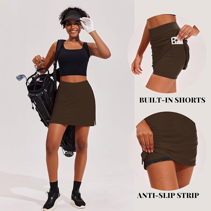 Ekouaer 16" Skorts for Women with Pockets Golf Pickleball Tennis Skirt | Silicone Grippers,2 Inner Pockets,Wide Waist,Side Slit Hem,Breathable,Soft,Lightweight
