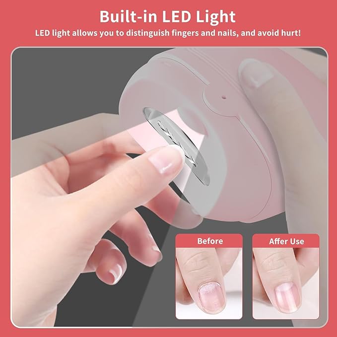 Electric Nail Clipper,Automatic Baby Electric Nail Trimmer, Rechargeable 2 Speed Nail Kit for Elderly, LED Light Manicure Set,Fingernail Clipper Gift for Kids,Adult