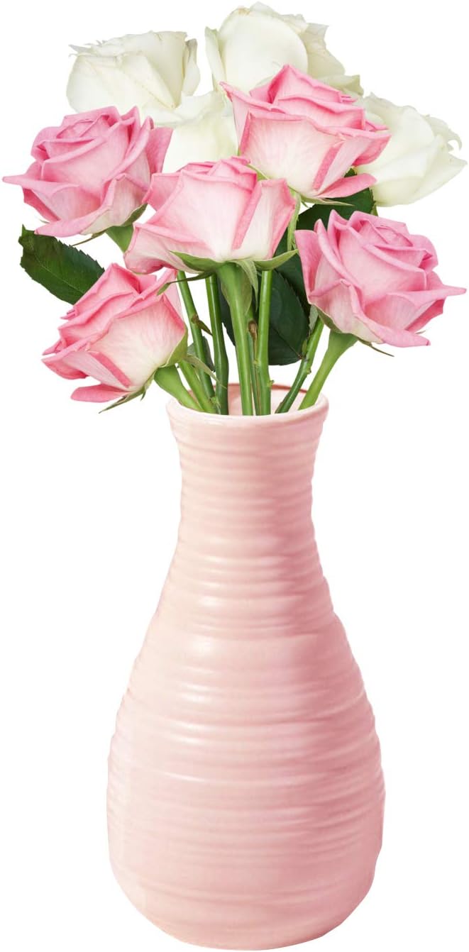 Unbreakable Vase for Flowers, Ceramic Look Plastic Vase for Home Decor, Living Room, Table (Seashell Pink)