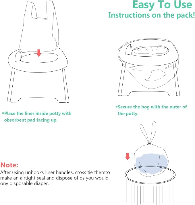 Potty Chair Liners, Portable Disposable Potty Liner Bags for Universal Potty Training Toilet Seat, Toddler Outdoors Travel Baby Toilet Liners - 60 Pack