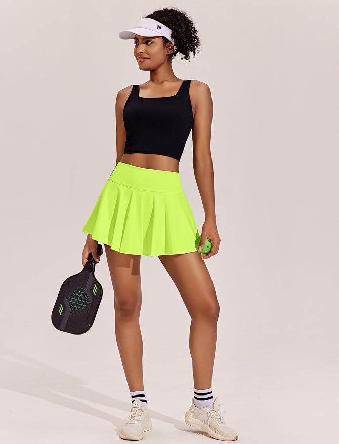 PINSPARK Womens Tennis Skirt 14" Pleated Athletic Golf Skorts with Pockets | High Waist, Tummy Control, Mini, Breathable, Lightweight, Soft, Built in Shorts, Pickleball, Casual