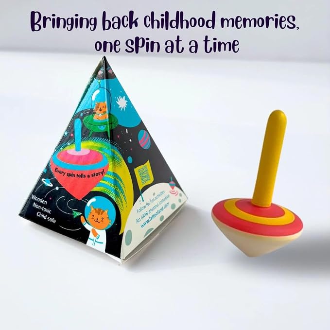 Lattooland Wooden Set of 3 Spinning Tops for Kids | Multicolor & Child-Safe Montessori | Educational Kindergarten Toys | Classic Lattoos | Flip Tops Gyroscope for Toddlers | Birthday Return Gift | 3+