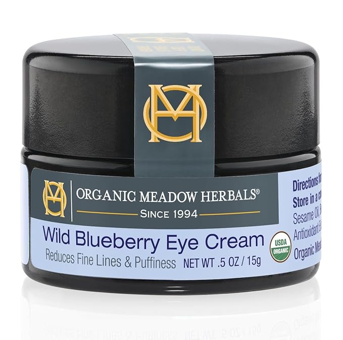 Organic Meadow Herbals Wild Blueberry Eye Cream (0.5oz) - USDA Certified Organic. For Puffy Eyes & Fine Lines – Anti-Aging Eye Care. Woman-Owned & Operated Since 1994.