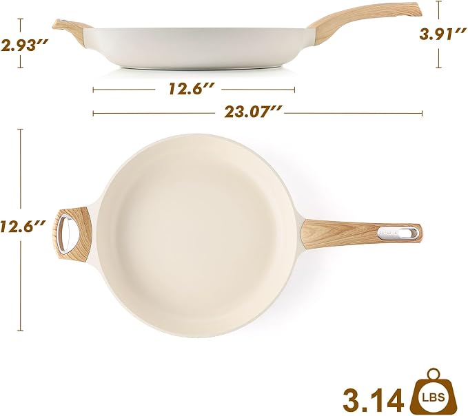 SENSARTE 12.5in Ceramic Nonstick Frying Pan Skillet, PFAS/PTFE Free, White | Healthy Ceramic Coating Omelette Pan, Non-toxic Kitchen Cooking Chef's Pan, PFOA/PFAS/PTFE Free, Induction Compatible
