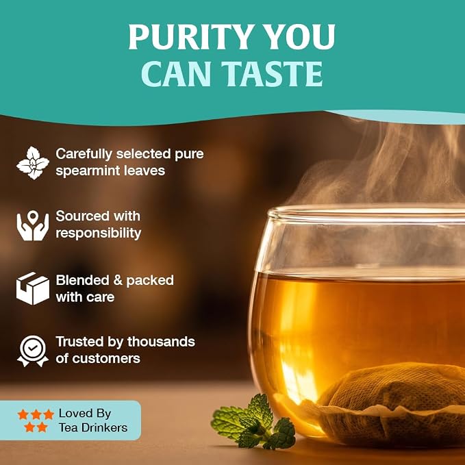 HANDPICK, Spearmint Tea Bags (40 Herbal Tea Bags) |Refreshing Mint Tea | Non-GMO | Round Eco-Conscious Teabags