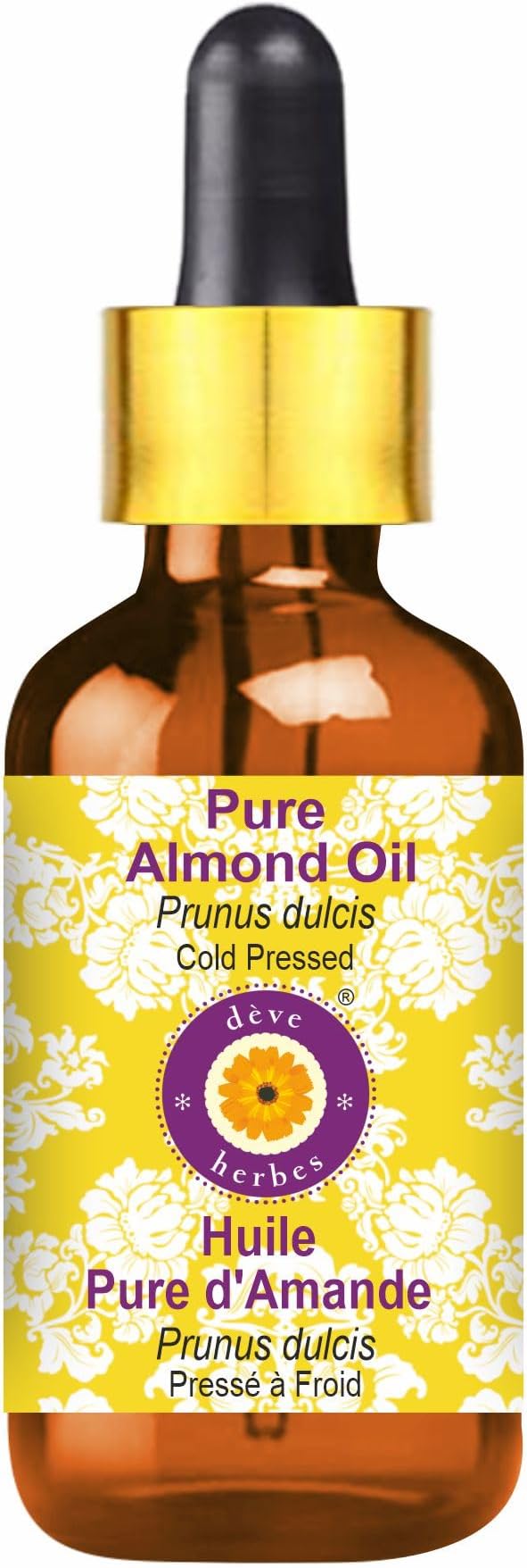 dève herbes Almond Oil (Prunus dulcis) with Glass Dropper | Cold Pressed | Pure | Natural | for Diluting Essential Oils | for Skin & Massage | Non-Sticky | Lightweight | Unisex | 100ml (3.38 oz)