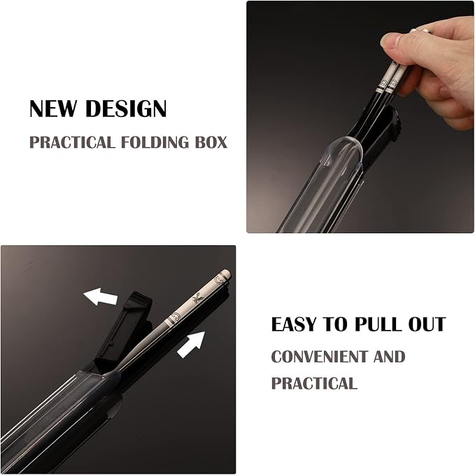 Metal Chopsticks Reusable,Stainless Steel,Titanium Plated,Black Phoenix 1PC | Portable Chop Stick with Case,Good for Beginners,Non-slip,Lightweight,Good for travel,snack,Chinese, Korean,Japanese Cuisines