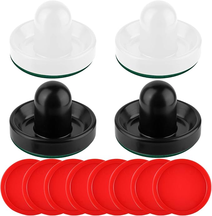 Coopay Air Hockey Pushers and Pucks, Air Hockey Paddles, Goal Handles Paddles Replacement Accessories for Game Tables (4 Striker, 8 Red Puck Pack)