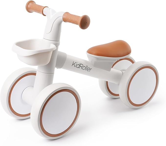 Kid's Balance Bikes for 1 Year Old Boys and Girls, 12-24 Months Toddler Ride-on with Adjustable Seat and a Front Basket, First Birthday Gifts (White)