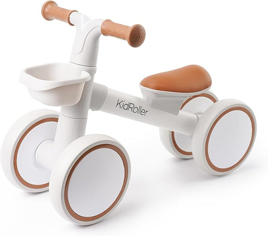 Kid's Balance Bikes for 1 Year Old Boys and Girls, 12-24 Months Toddler Ride-on with Adjustable Seat and a Front Basket, First Birthday Gifts (White)