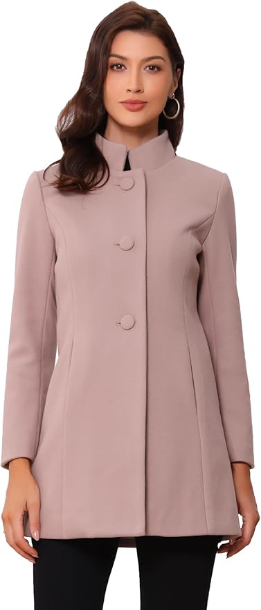 Allegra K Women's Winter Overcoat Mid-Long Stand Collar Single Breasted Coat Outerwear