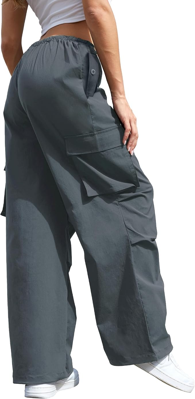 COPYLEAF Cargo Pants Women Low Waisted Parachute Pants with Pockets Loose Baggy Hiking Pants Y2K Clothes
