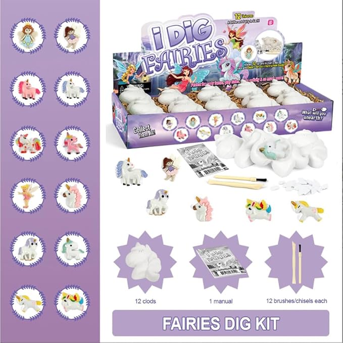 Liberty Imports 12-Pack Fairy and Unicorn Excavation Kit for Kids - Enchanted Magical Digging Adventure - Ideal Party Favors, Educational STEM Toys for Girls and Boys