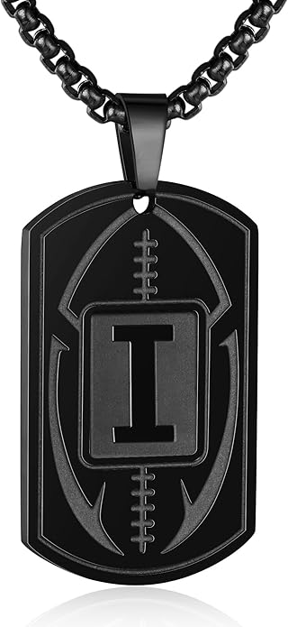 Initial A-Z Dog Tag Necklace for Men - Football Charm Pendant, Stainless Steel Chain 22+2 Inches, Personalized Sports Athletes Jewelry Gift