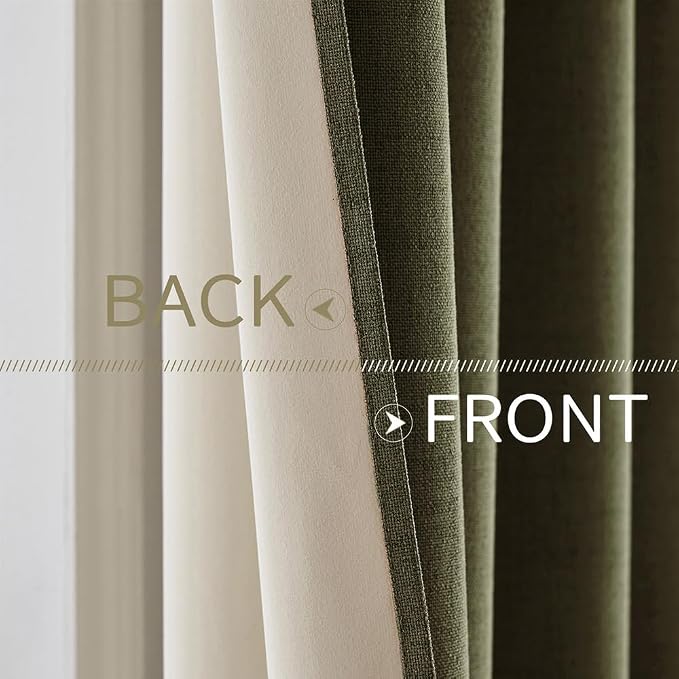 MIULEE Linen Texture Curtains for Bedroom Solid 100% Blackout Thermal Insulated Light Olive Green Curtains Grommet Room Darkening Drapes for Living Room 52x108 Inch (2 Panels)