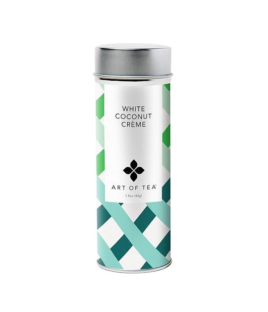 Art of Tea White Coconut Crème Tea 1.5oz Loose Leaf Tea Tin, Premium White Tea Blend with Coconut & Floral Botanicals, Smooth Tropical Dessert Tea, Hot or Iced Gourmet Tea