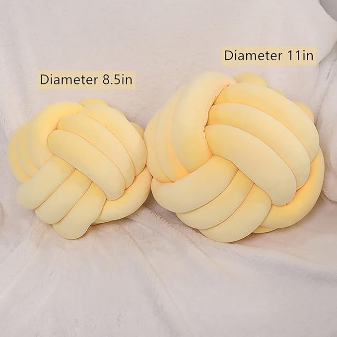 Knot Pillow Ball Round Cushion Pillows, Children Room Decoration Plush Toys Calming Stress Relief Toy (Yellow,11in/28cm)