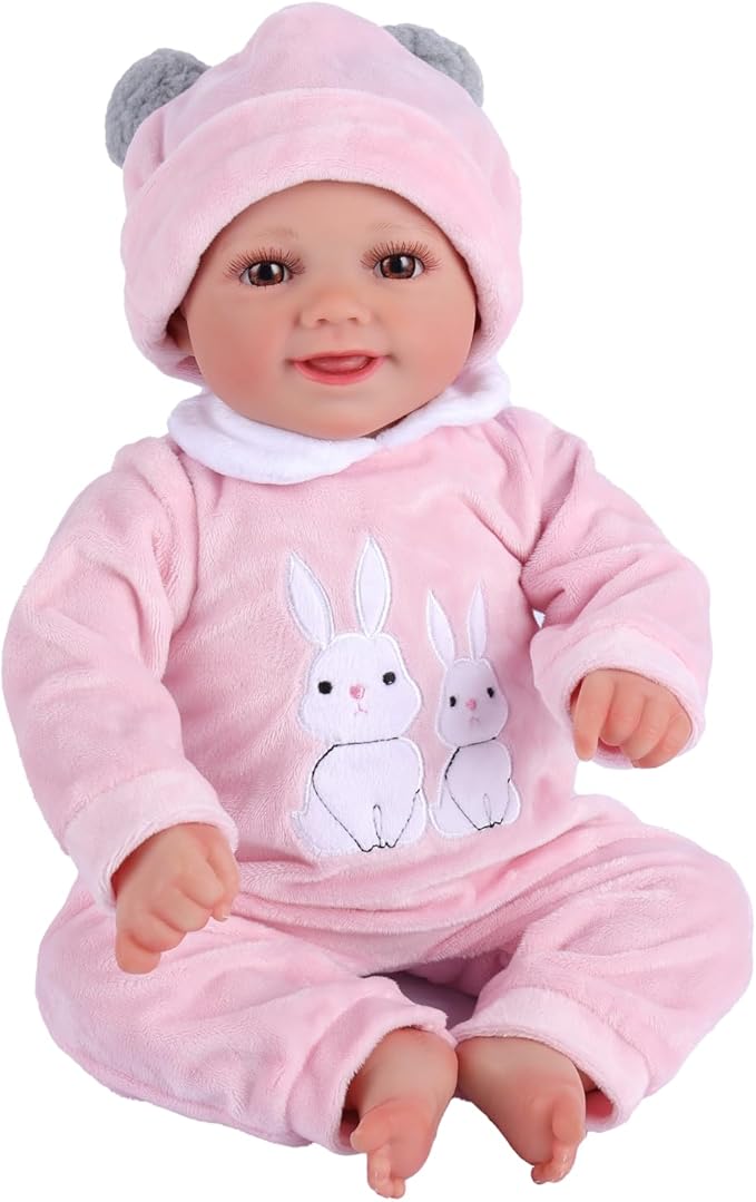 BABESIDE 2 Pcs Reborn Baby Doll Clothes with Hat for 17-22 Inch Babydolls, Cute Bunny Pattern Baby Dolls Outfits Accessories fit Newborn Babydoll Girls, Pink