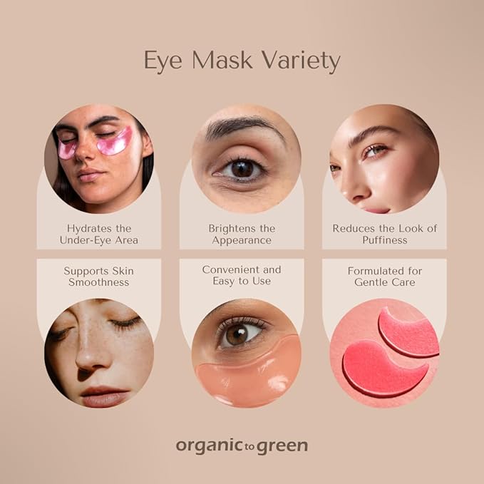 Organic To Green Eye Mask Variety Pack - Multi-Colored Under Eye Gels for Dark Circles and Puffiness - Hyaluronic Acid & Amino Acids - Clean Beauty, Vegan & Cruelty-Free (24 Pairs)