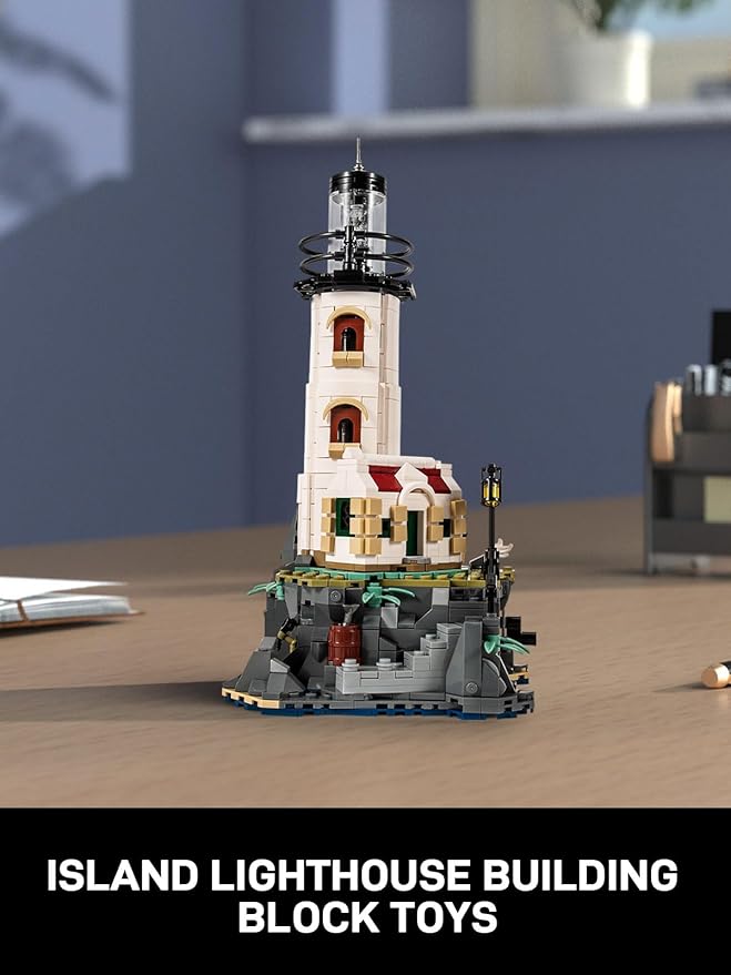 Island Lighthouse Building Block Toy Set, Gifts for Kids and Adults（1092 PCS）
