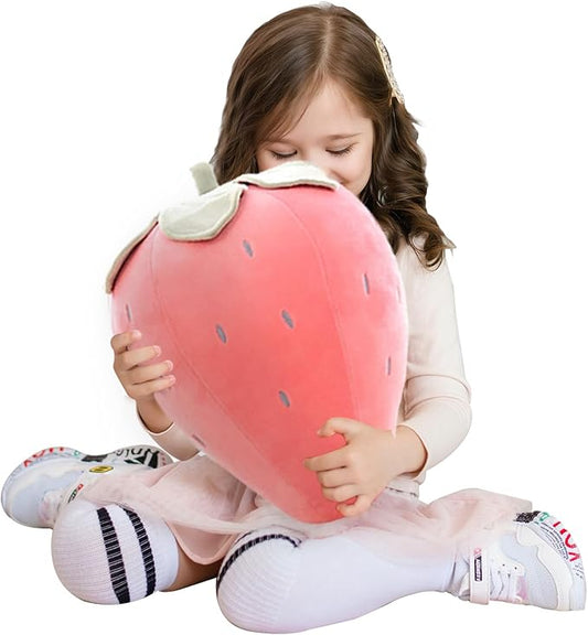 Cute Fruit Kids Pillow Stuffed Strawberry Plush Pillows Super Soft Girls Pillows Cushion Seat for Kids Toys (Pink,23.6"/60cm) 1 Count (Pack of 1)