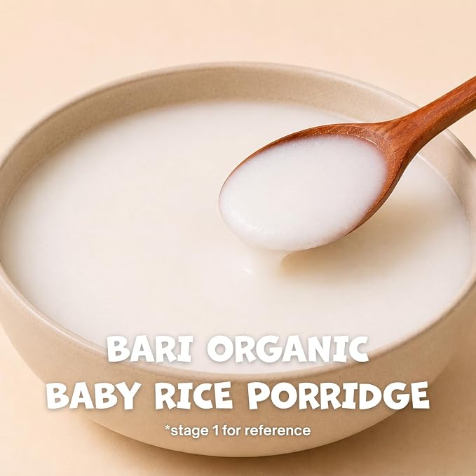 BARI Organic Baby Rice Porridge – Stage 1 – First Food for Babies 4+ Months | USDA Organic, Heavy Metal Tested, Korean Rice Cereal, No Added Sugar, Gluten-Free | 4.2 oz (10 Packets)