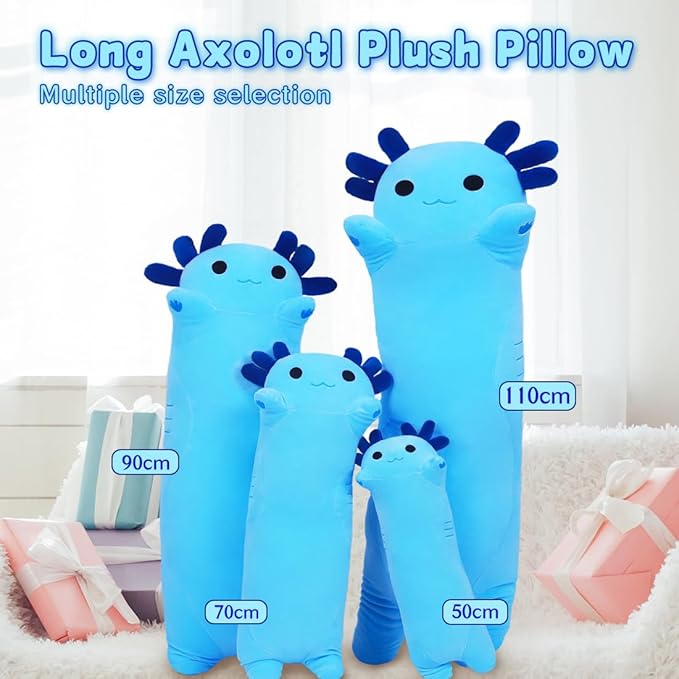 Axolotl Plush Toys - 110CM Long Stuffed Animal Gifts for Family, Friends and Children - Blue