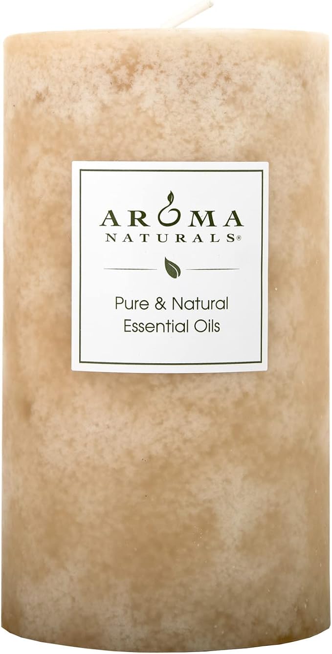 Aroma Naturals Ginger and Clove Essential Oil Beige Scented Pillar Candle, Earth, 2.75 inch x 5 inch