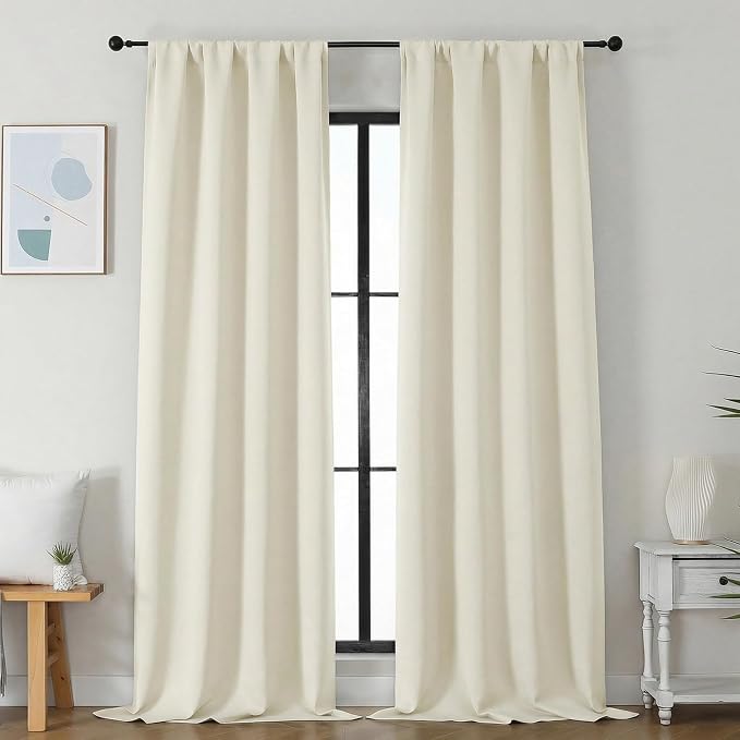 Simplebrand Ava Light Beige Light Filtering Curtains for Bedroom 96 Inches Long 2 Panels, Solid Thermal Insulated, Energy Saving Nursery Window Treatment Drapes, W40 x L96 Inch, Light Beige