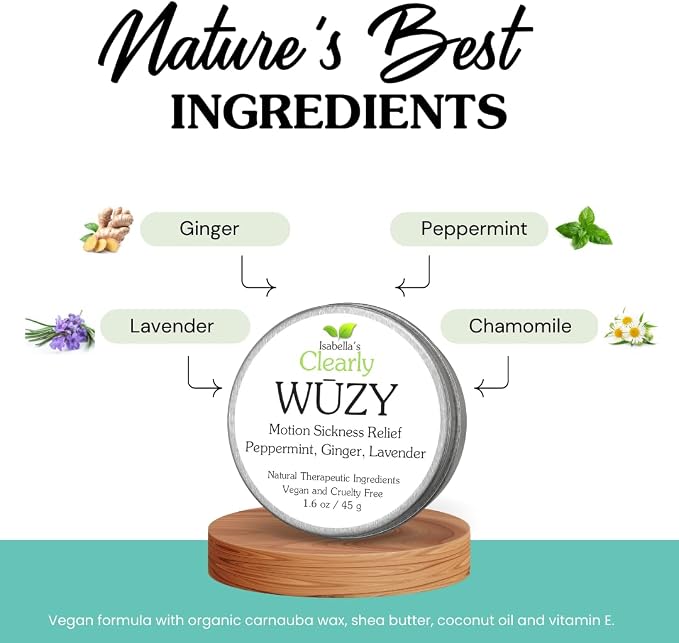 Clearly WŪZY, Aromatherapy Rub for Morning and Motion Sickness, Dizziness, Travel, Pregnancy | Natural Remedy with Ginger, Peppermint, Lavender | Made in USA