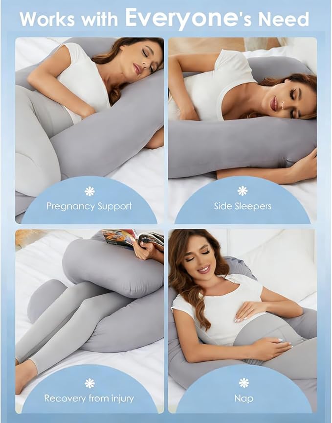 ZZZhen Pregnancy Pillow for Sleeping, G Shaped Maternity Pillow - 56 Inch with Grey Microfiber Removable Cover, Multi- Use and Support Back, Hips, Legs, Belly for Pregnant Women Sleeping