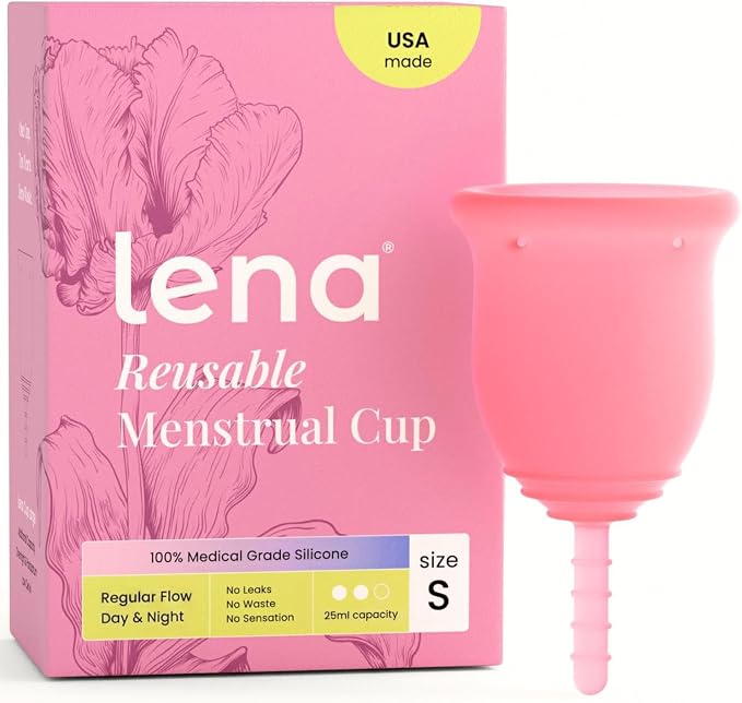 Lena Menstrual Cup Original - Soft Medical-Grade Silicone Period Cups for Women Light & Medium Flow, Reusable 12-Hour Leak-Free Comfort, Beginner-Friendly Feminine Care - Small, Pink
