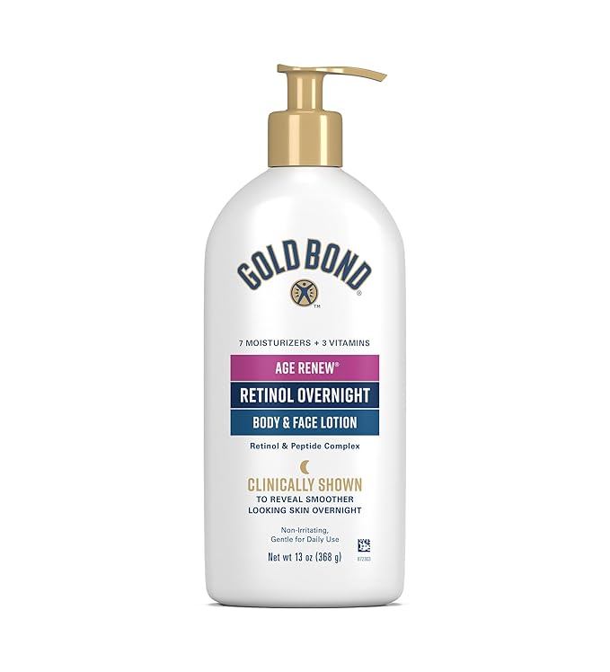Gold Bond Age Renew Retinol Overnight Body & Face Lotion, Retinol Face and Body Lotion with Peptide Complex, 13 oz