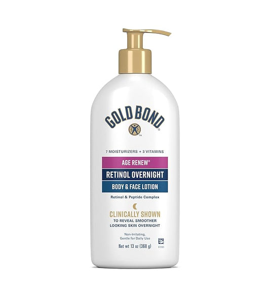 Gold Bond Age Renew Retinol Overnight Body & Face Lotion, Retinol Face and Body Lotion with Peptide Complex, 13 oz