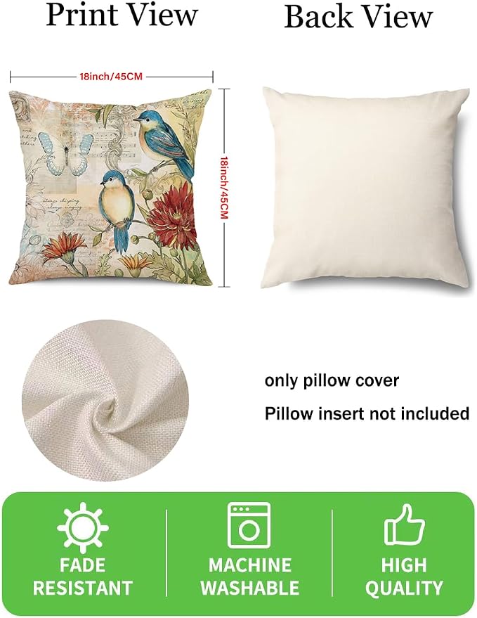 wyooxoo Spring Pillow Covers 18x18 Set of 4 Farmhouse Pillow Covers Outdoor Decorative Throw Cushion Case for Sofa Couch Living Room