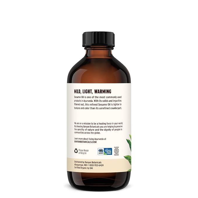 Banyan Botanicals Refined Sesame Oil – Organic Sesame Oil for Skin, Body, Hair & More – Multiple Sizes – 8 oz – Non GMO Sustainably Sourced Vegan