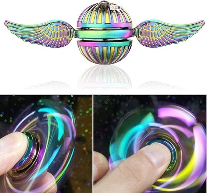 Rainbow Fidget Sphere Spinner Metal for Kids Adults, EDC Desk Toy Wings Finger Hand Spinner Spinning Toys Christmas Birthday Gifts for Boys Girls Stress Relief Anti-Anxiety Novelty Prize