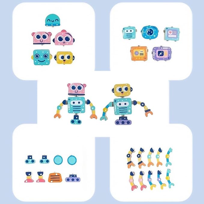Wooden Robots for Kids Building Blocks, Fine Motor Skills, Boys and Girls STEM Disassemblable Toy Sets, Suitable for Children Aged 3 to 8, Creative Building Toys