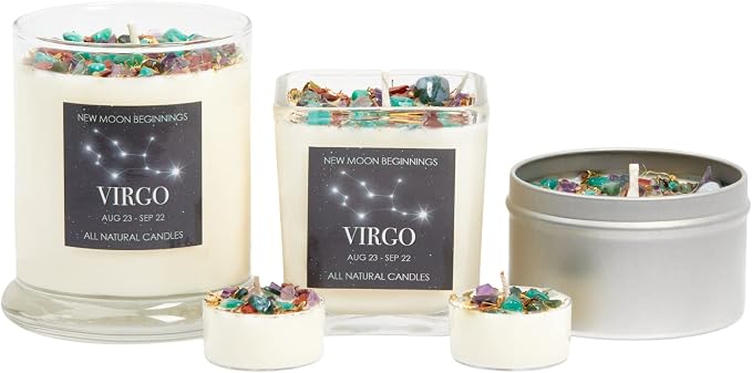 Virgo Zodiac Candle (Aug. 23 - Sep. 22) - Soy Candle - All Natural Aromatherapy Candle - Virgo Horoscope Candle - Crystal Candles - 8 oz Tin