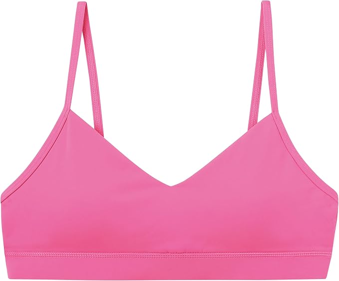Oalka V Neck Sports Bra for Women Adjustable Padded Thin Straps Wireless Yoga Bras