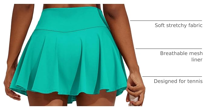 PINSPARK Womens Tennis Skirt 14" Pleated Athletic Golf Skorts with Pockets | High Waist, Tummy Control, Mini, Breathable, Lightweight, Soft, Built in Shorts, Pickleball, Casual