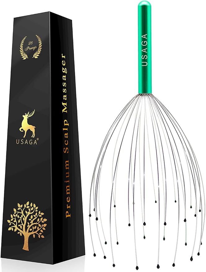 USAGA 28 Fingers Head Scratcher, Head Massager, Scalp Massager for Scalp Body Relaxing (Green)