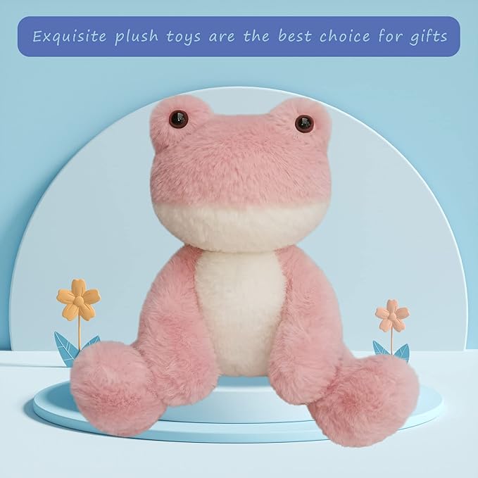 Frog Stuffed Animal, Pink Frog Plush Toy, Soft Cuddly Plushie Hugger Toy for Boys Girls, Gifts for Kids or Girlfriend, 12 Inches