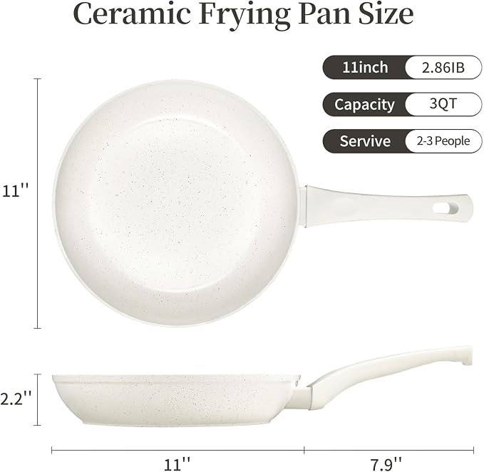 Innerwell 11-Inch Nonstick Frying Pan Small Egg Pan Skillet | Even Heating All Stove Compatible, PFOA PFOS Free, Granite Stone Cookware Skillet, Healthy and Non Toxic, Ceramic White