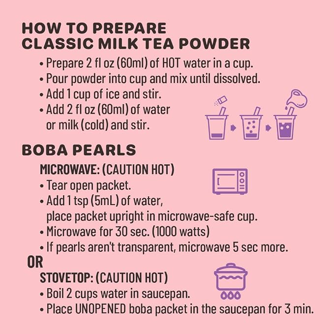 Boba Bundle Kit 10 Serv. Instant Bubble Pearl Variety Milk Tea Kit with Authentic Brown Sugar Tapioca Pearls by Yulu Foods - Ready in Under 1 Minute, Includes Paper Straws - Gift Box, Holiday (Classic, Taro and Strawberry)