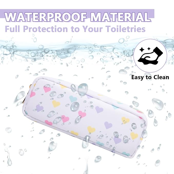 UIXIZQ Small Pencil Case Makeup Bag for Purse, Cute Pencil Pouch Nylon Preppy Makeup Brush Bag with Zipper, Girls Portable Stationery Storage Case for Office School College(Slim-White Heart)