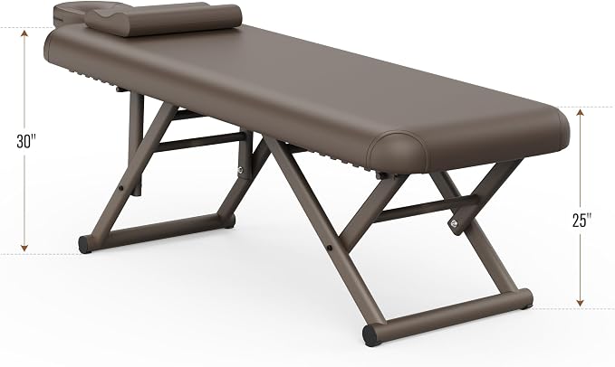 Heavy Duty Stationary Massage Table - Adjustable Massage Table With Adjustable Height & Fixed Backrest, Treatment Tables With PU Leather, C-Shaped Pillow and Sturdy Metal Frame Support Up to 1000LBS