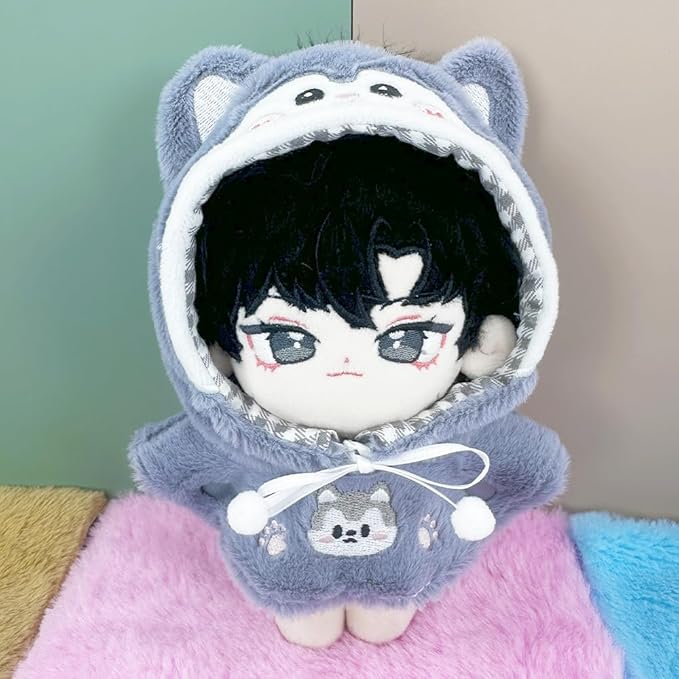 niannyyhouse 10cm-15cm Plush Doll Clothes Shark Puppy Bunny Cape Compatible with 17cm Labubu Doll (Blue)