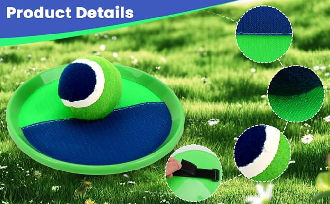 Kids Toys Toss and Catch Game Set, Waterproof Green Set，Ball Sports Games with 4 Paddles 4 Balls and 1 Storage Bag, Classic Outdoor Games, Beach Games, Yard Games Suitable for Kids Gift Ideal