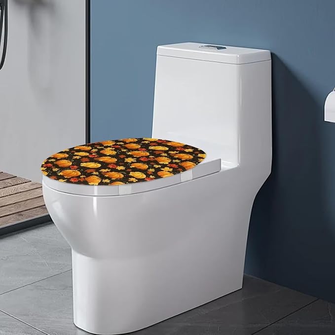 Toilet Lid Cover, Bathroom Decorative Flannel Soft Toilet Lid Cover, Bathroom Accessories Machine Washable Reusable-Pumpkins Maple Leaves